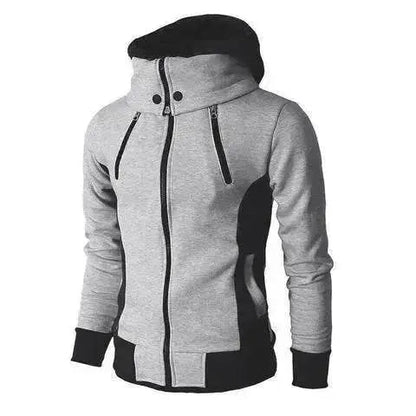 Men's Zip UP Hooded Jacket Fake Two Piece Sports Cardigan Casual Slim Sweatshirt Jacket