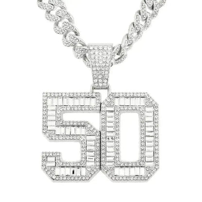Mens Fashion Full Diamond Number 50 Pendant Necklace