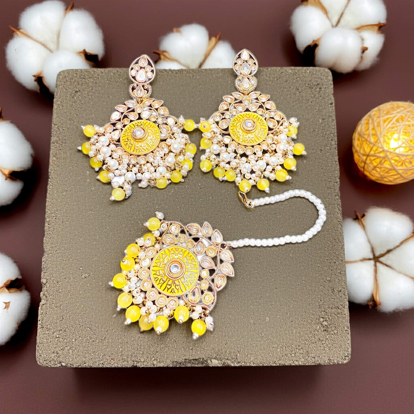Boucles d'oreilles et ensemble Tikka miroirs fabriqués à la main – Bijoux ethniques