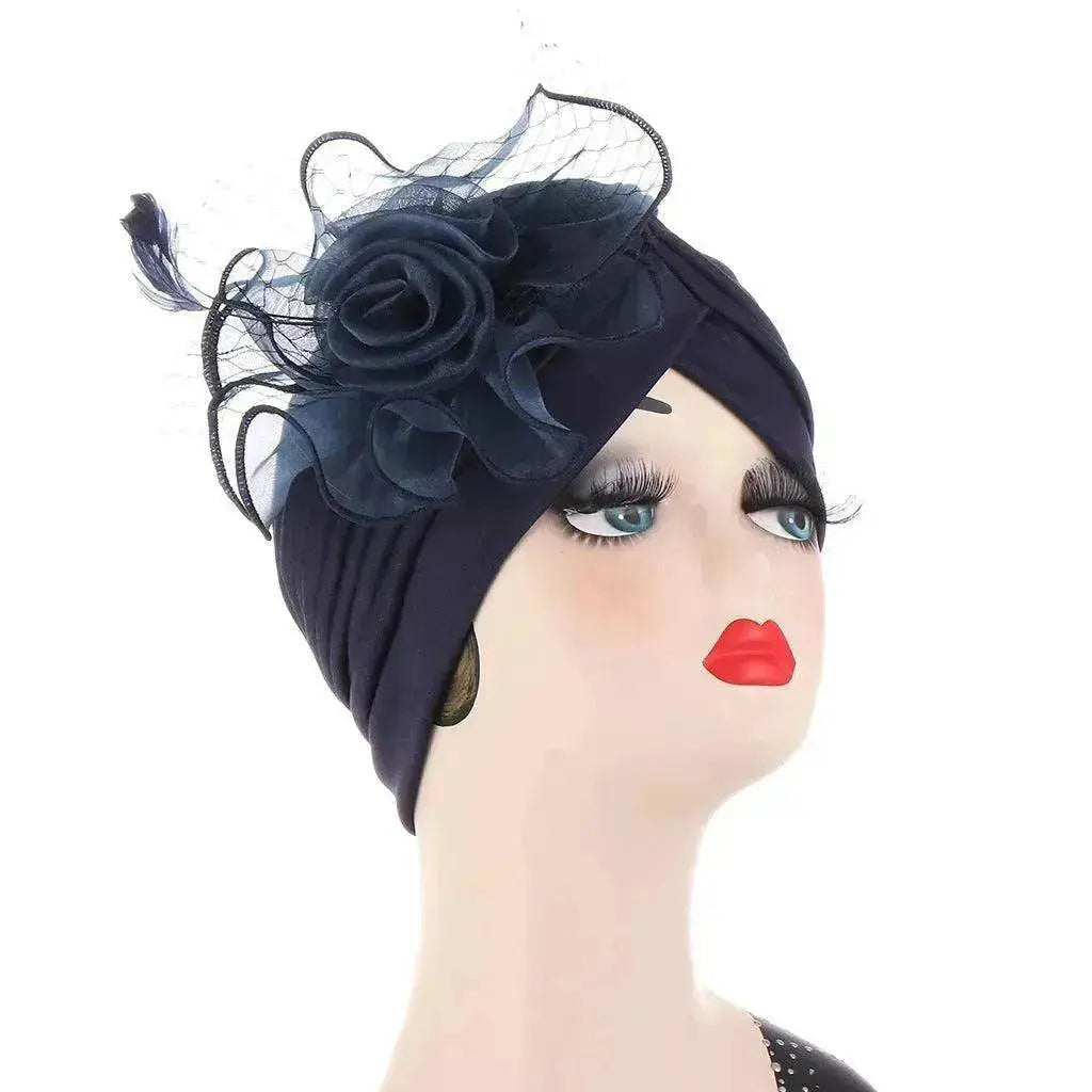 Multicolor Mesh Matching Feather Flower Arab  Hat