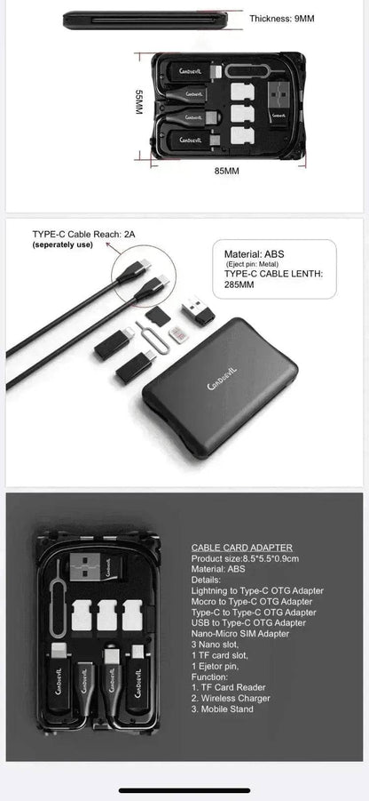 Multifunctional Travel Survival Card All in One Data Cable