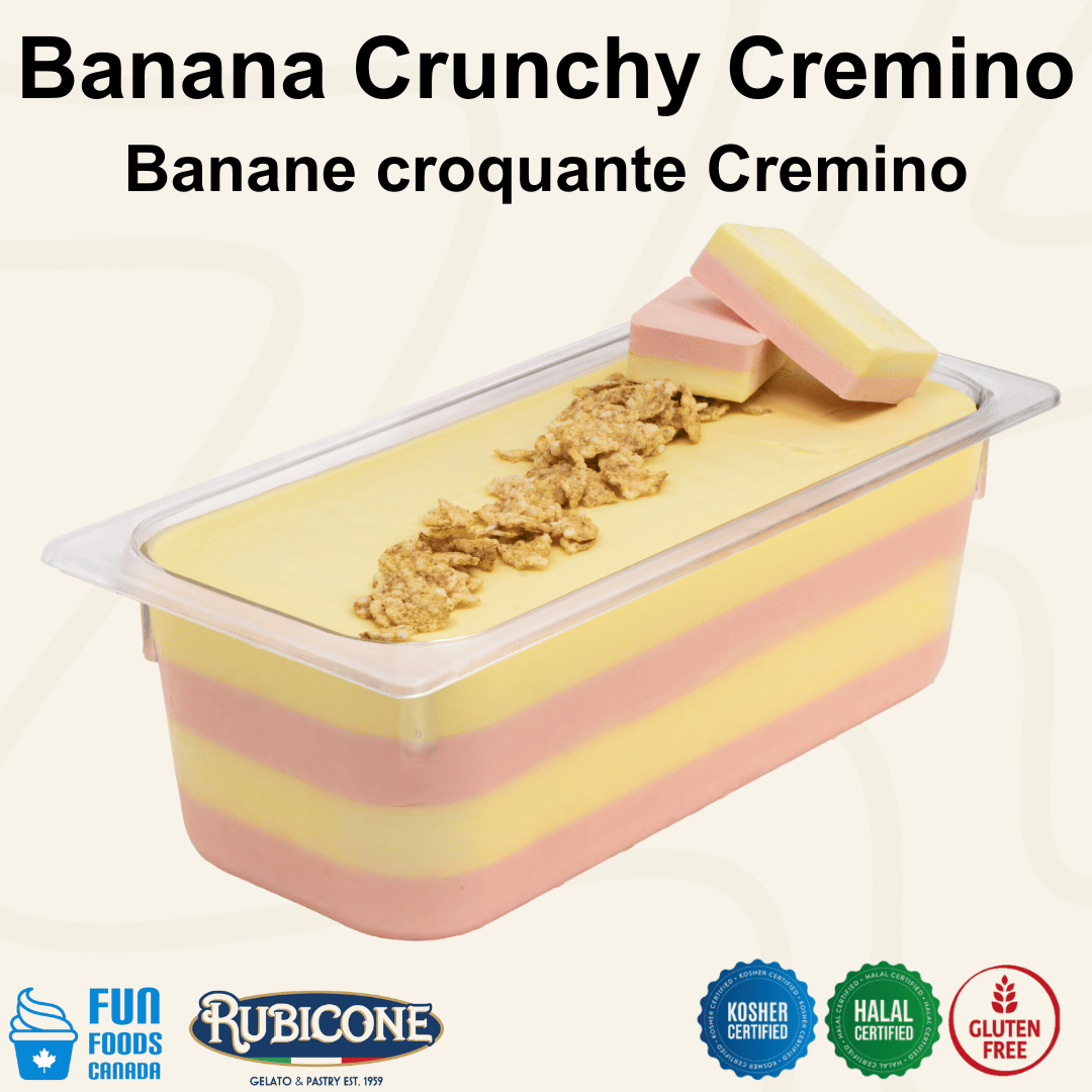Crunchy Banana Spreadable Filling Cream - Cremino Banana Crunchy - Case of 2 x 5 KG Buckets - Rubicone Canada - Ships Free Within Canada on Orders Above CAD $199