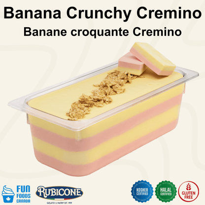 Crunchy Banana Spreadable Filling Cream - Cremino Banana Crunchy - Case of 2 x 5 KG Buckets - Rubicone Canada - Ships Free Within Canada on Orders Above CAD $199