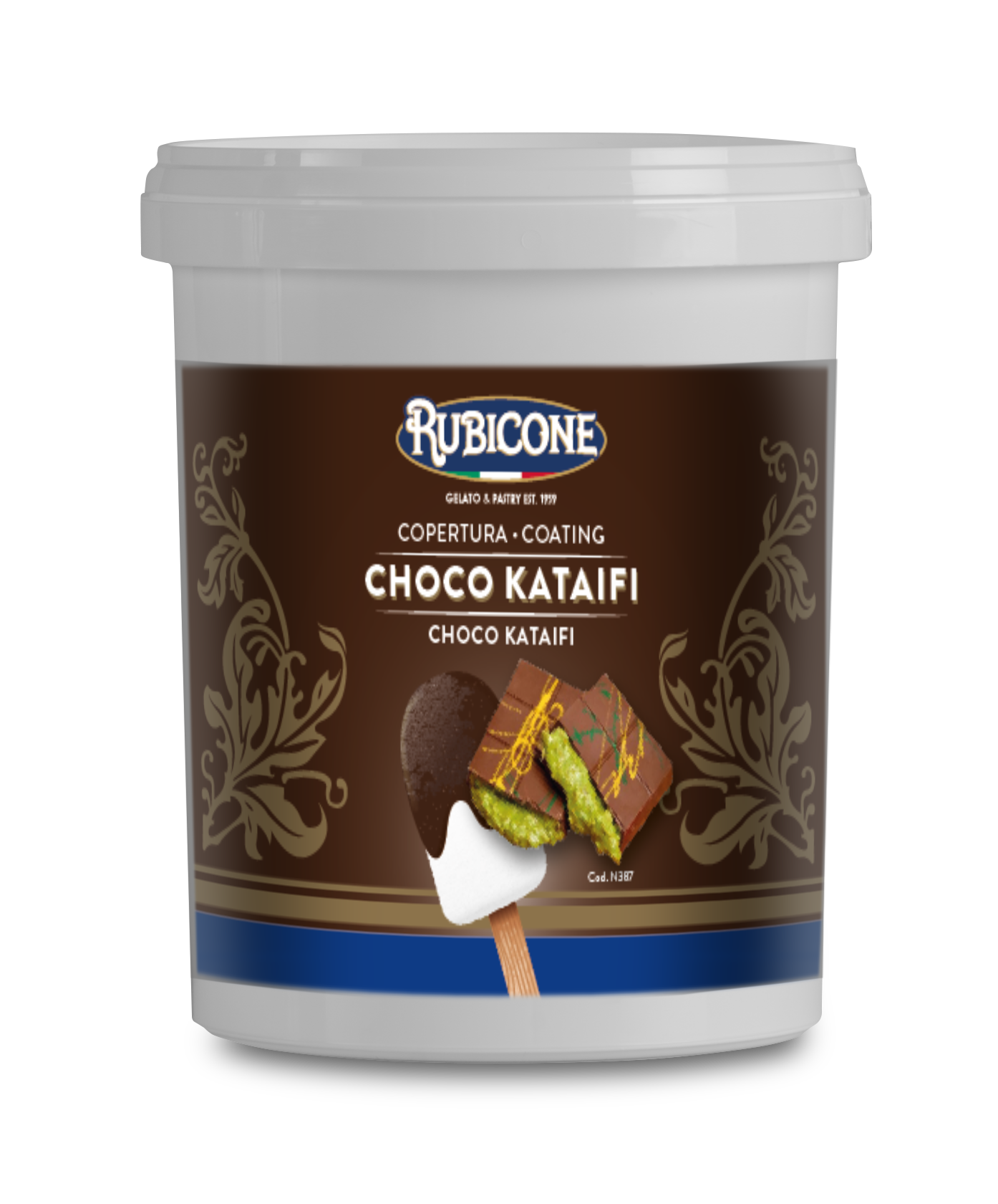 Choco Kataifi (Dubai Chocolate) Dark Chocolate Cone Dip Coating - Vegan - 1.5 KG Bucket - Rubicone Canada - Made in Italy - Ships Free Within Canada on Orders Above CAD $199