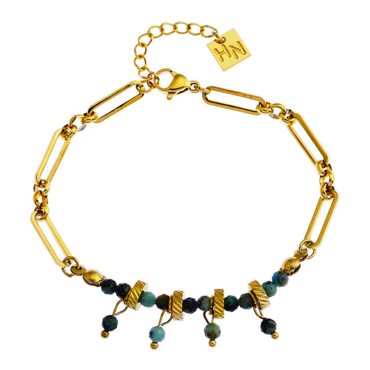 NANTES: Bracelet Chaîne & PIERRES Naturelles TURQUOISE AFRICAINE