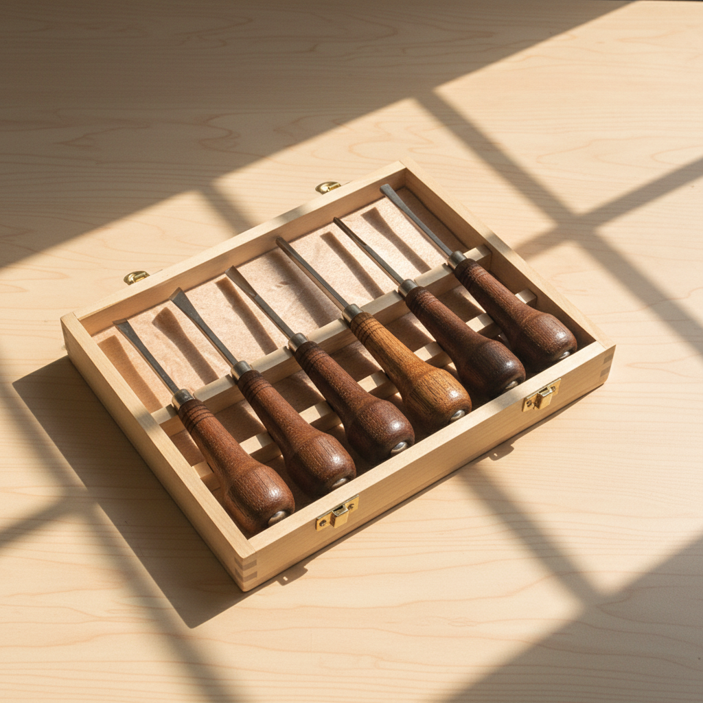 Ciseaux à sculpter Palm Grip avec coffret en bois - Lot de 6