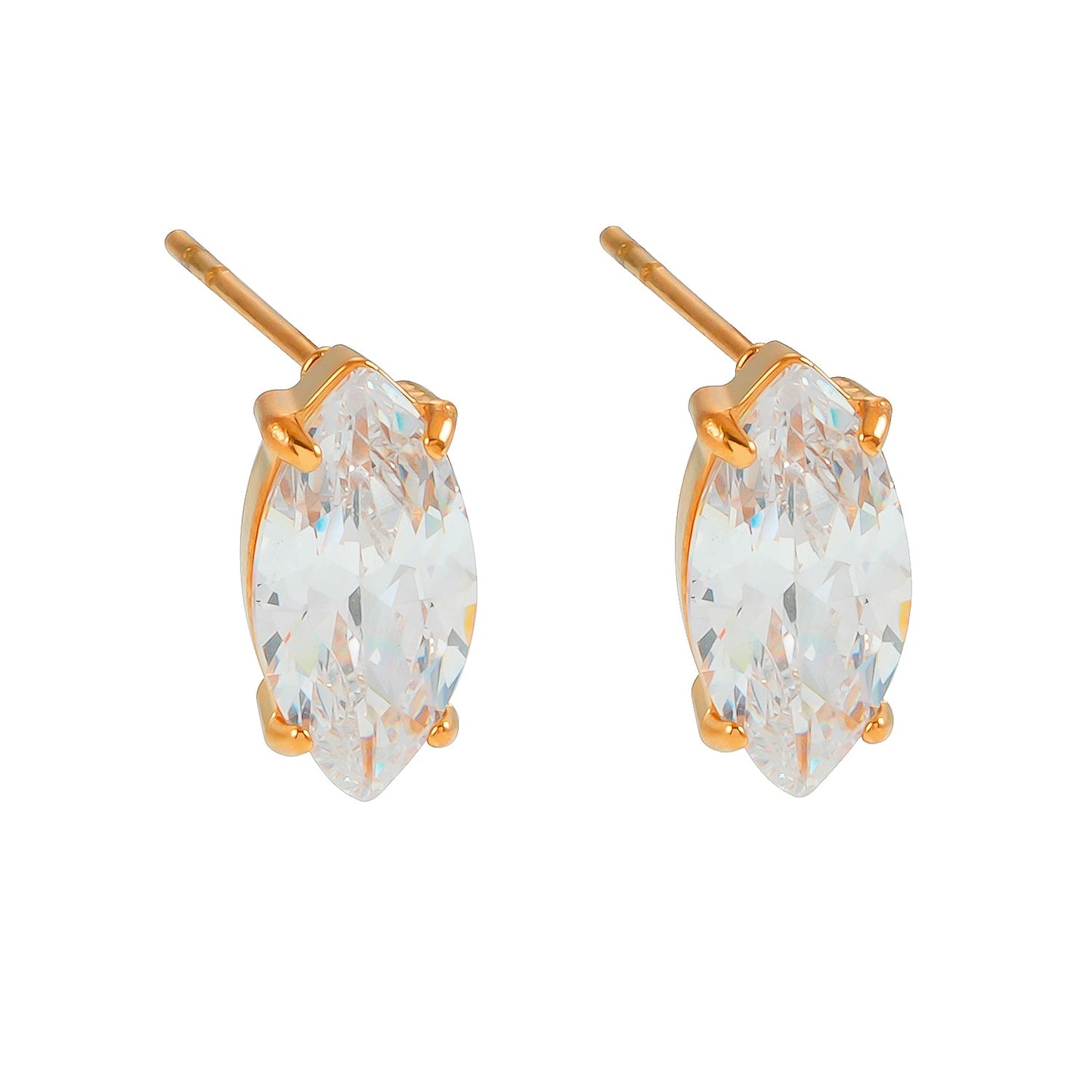 NUIT PARIS Or : Boucles d'oreilles clous marquise en zircone pavé – Un hommage étincelant à la Ville Lumière