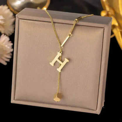 Necklace Ornament Titanium Steel Tassel 26 Letters Female Small Square Pendant Graceful Personality Jewelry