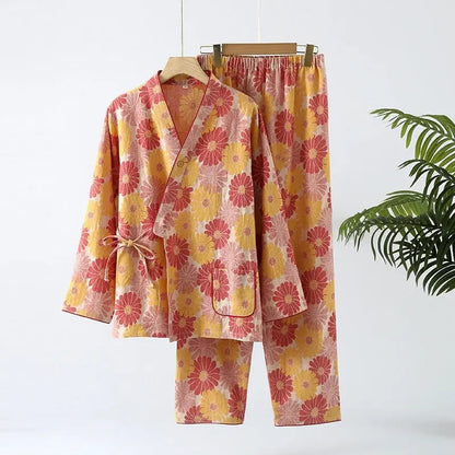 Nouveau pyjama chinois de printemps et d'automne en gaze de coton double pour femme
