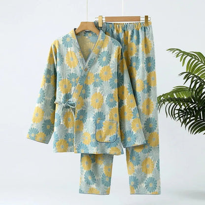 Nouveau pyjama chinois de printemps et d'automne en gaze de coton double pour femme