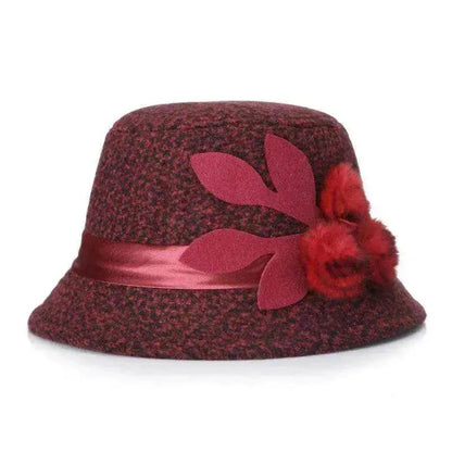 New women's woolen French plain weave flowers basin hat