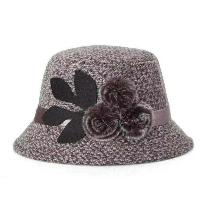 New women's woolen French plain weave flowers basin hat
