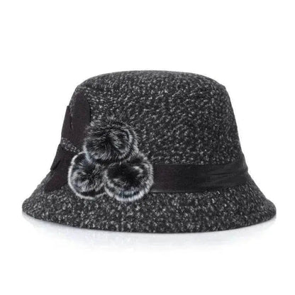 New women's woolen French plain weave flowers basin hat