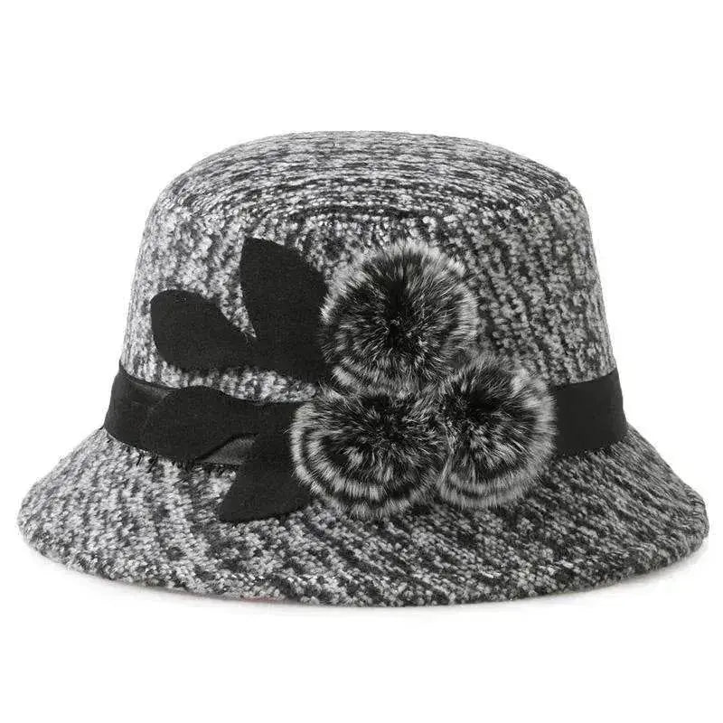 New women's woolen French plain weave flowers basin hat