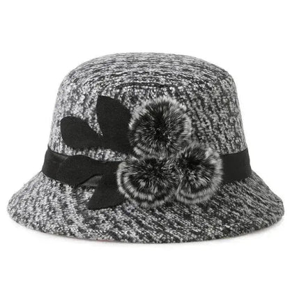 New women's woolen French plain weave flowers basin hat