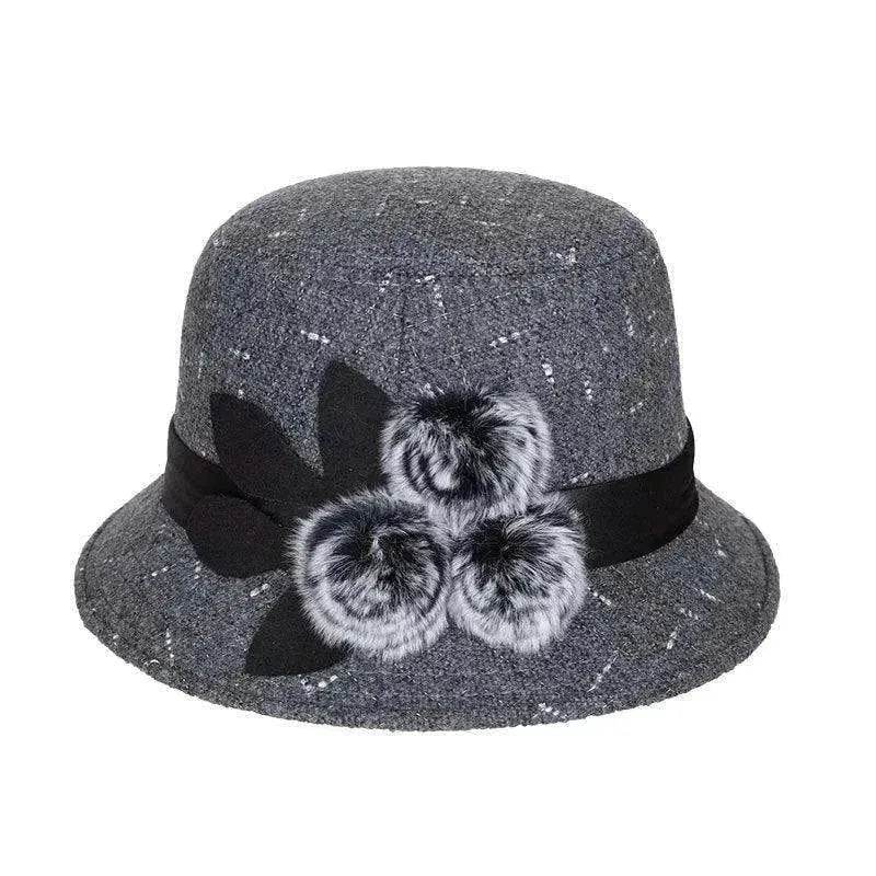 New women's woolen French plain weave flowers basin hat