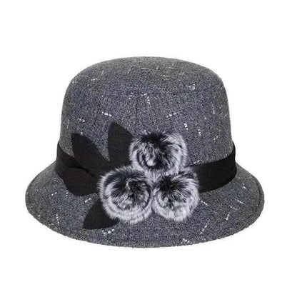 New women's woolen French plain weave flowers basin hat