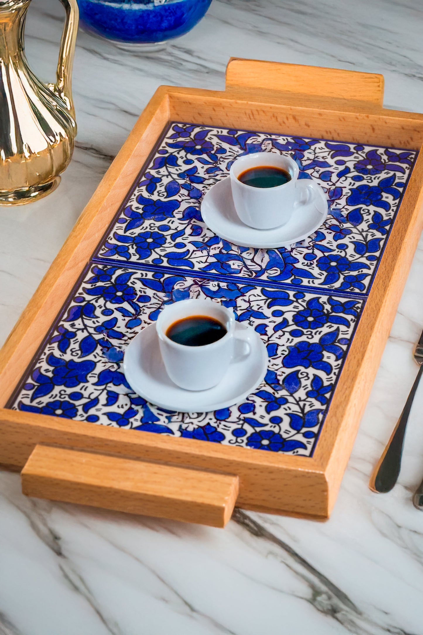 Floral Ceramic Serving Tray | Rectangular & Square - Handmade in Palestine