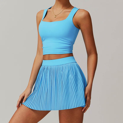 Ensemble de jupe de tennis, tenue de sport athlétique, jupe-short plissée pour femme