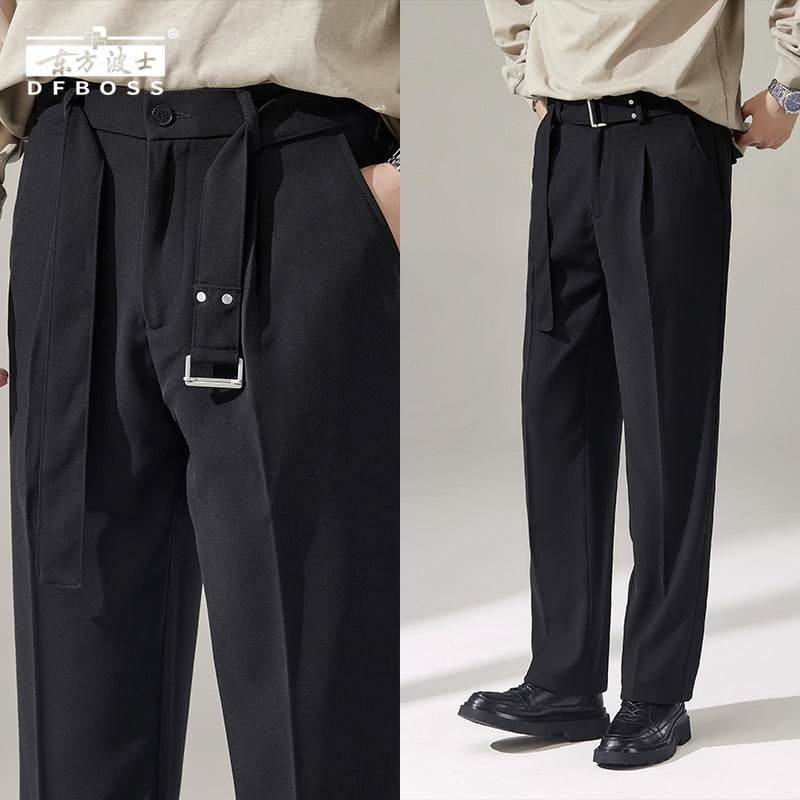 Pantalon de costume chino large avec ceinture drapée amovible pour homme