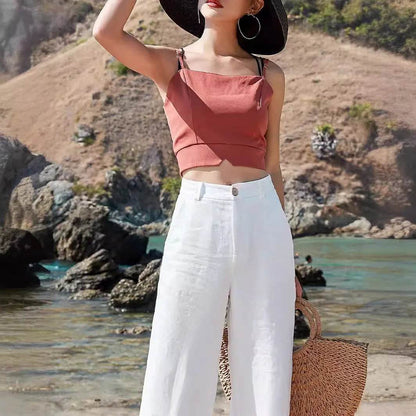 Fashion Summer Casual High waist plain trouser Pants For Women