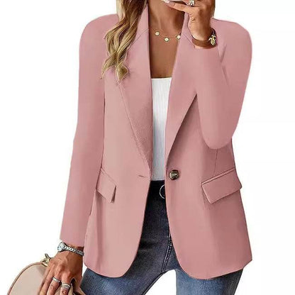 Blazer Décontracté Femme Manches Longues Couleur Unie Cardigan Décontracté Petite Veste de Costume Pour Femme Élégante Vêtement d'Extérieur de Bureau