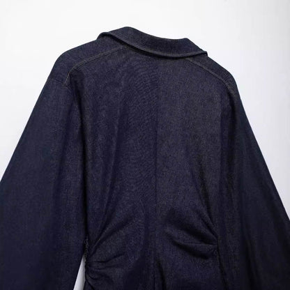 European And American Style Fashion Dark Blue Long sleeve Denim Shirt Dress