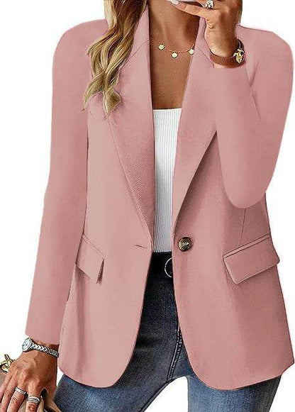 Blazer Décontracté Femme Manches Longues Couleur Unie Cardigan Décontracté Petite Veste de Costume Pour Femme Élégante Vêtement d'Extérieur de Bureau