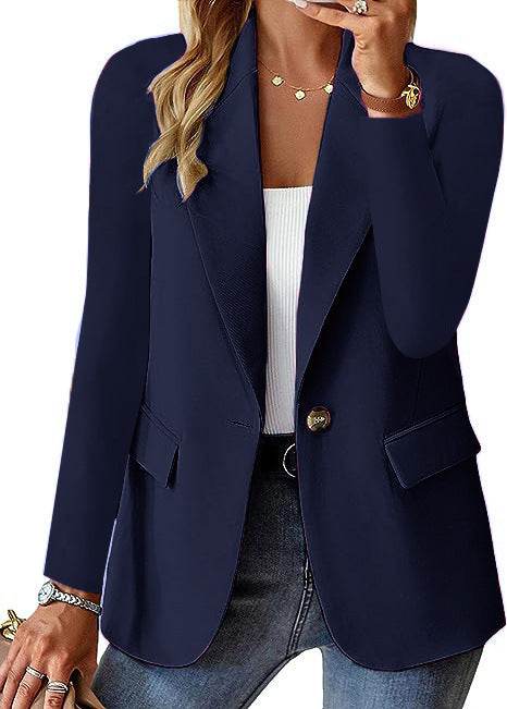 Blazer Décontracté Femme Manches Longues Couleur Unie Cardigan Décontracté Petite Veste de Costume Pour Femme Élégante Vêtement d'Extérieur de Bureau