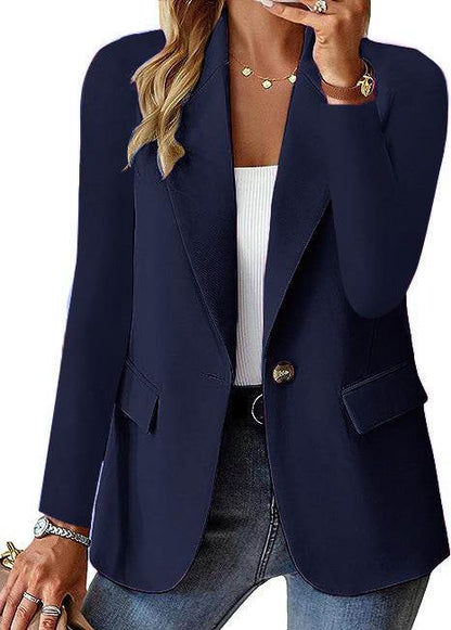 Blazer Décontracté Femme Manches Longues Couleur Unie Cardigan Décontracté Petite Veste de Costume Pour Femme Élégante Vêtement d'Extérieur de Bureau
