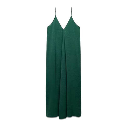 Robe longue d'été élégante pour femme, décontractée, à fines bretelles, unie, col en V, dos nu