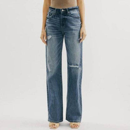 Blue Jeans Pant women Mid waist Denim Wide Leg Denim Pant