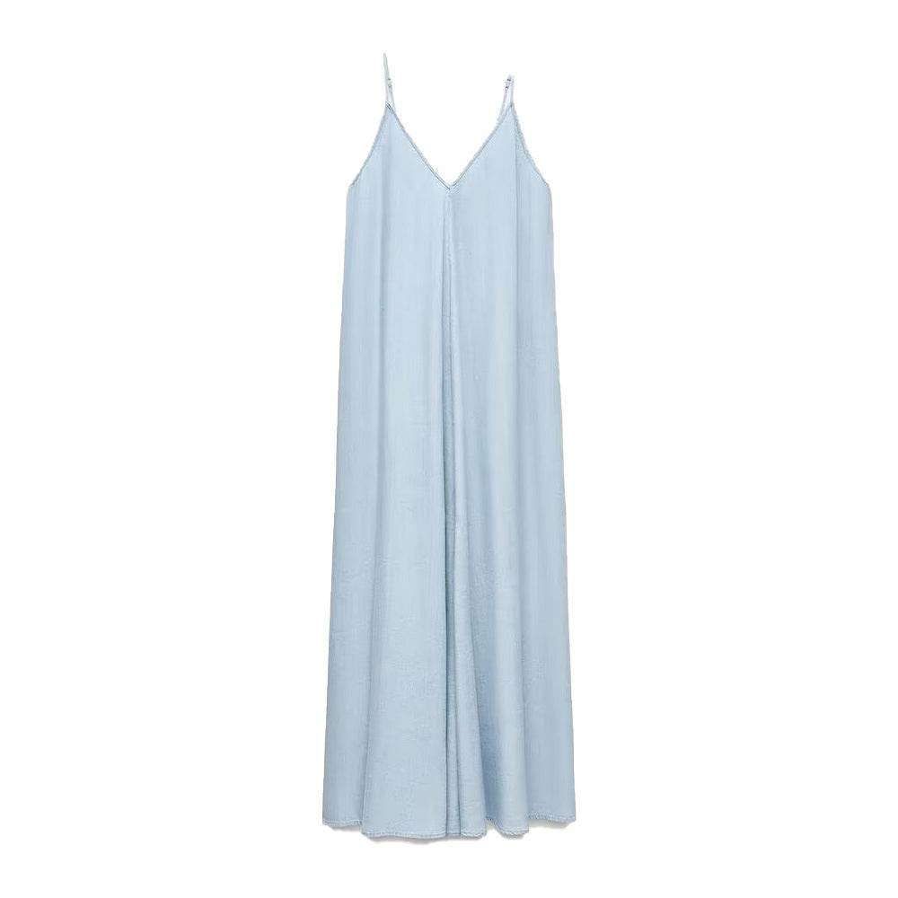 Robe longue d'été élégante pour femme, décontractée, à fines bretelles, unie, col en V, dos nu