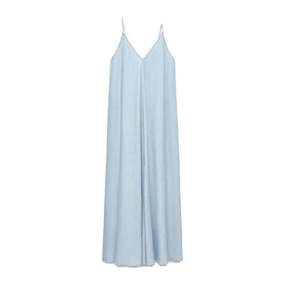 Robe longue d'été élégante pour femme, décontractée, à fines bretelles, unie, col en V, dos nu