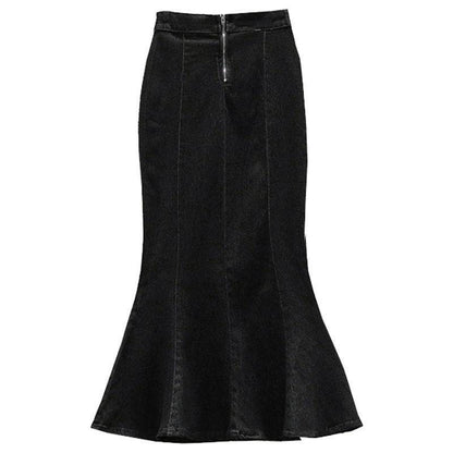 Mermaid Denim Skirt Cotton Mid Length Fishtail Style