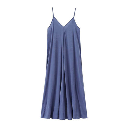 Robe longue d'été élégante pour femme, décontractée, à fines bretelles, unie, col en V, dos nu