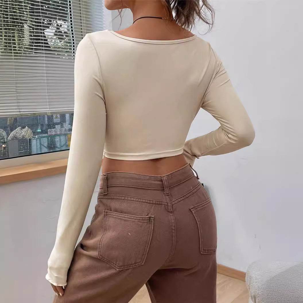 Slim fit top Front Twist Irregular Long Sleeve V-neck tank top For Women