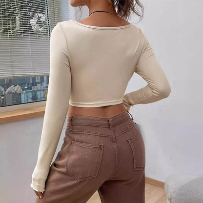 Slim fit top Front Twist Irregular Long Sleeve V-neck tank top For Women