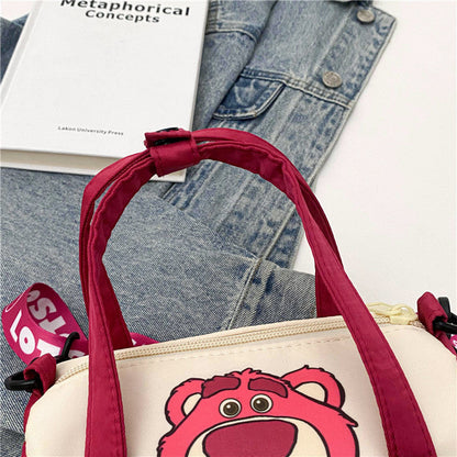 Stitch Canvas Shoulder Bag For Women Cartoon Strawberry Bear Casual Crossbody Bag Daily Commuting