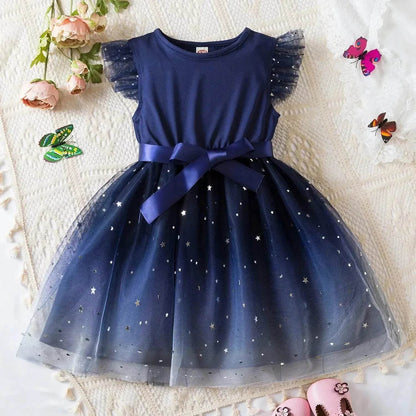 Robe de princesse étoilée pour petite fille, robe d'anniversaire en tulle, robe de fête pour enfants