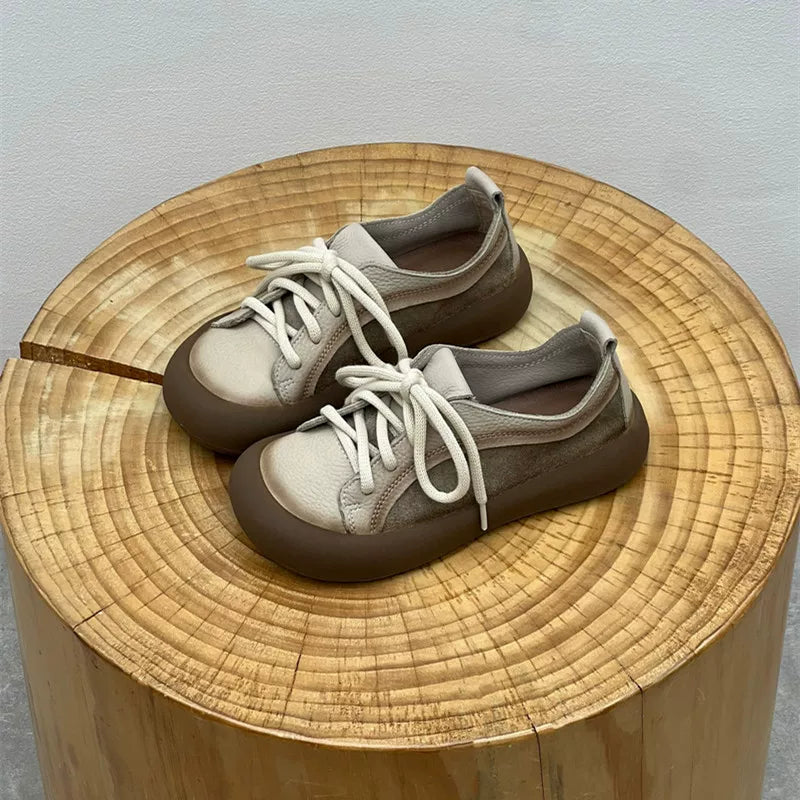 Chaussures en cuir de vache pour femmes, style rétro, pour loisirs en plein air, marche, chaussures plates à lacets, chaussures de travail sur le terrain des agriculteurs