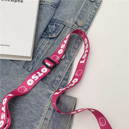 Stitch Canvas Shoulder Bag For Women Cartoon Strawberry Bear Casual Crossbody Bag Daily Commuting
