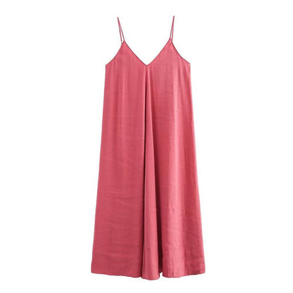 Robe longue d'été élégante pour femme, décontractée, à fines bretelles, unie, col en V, dos nu