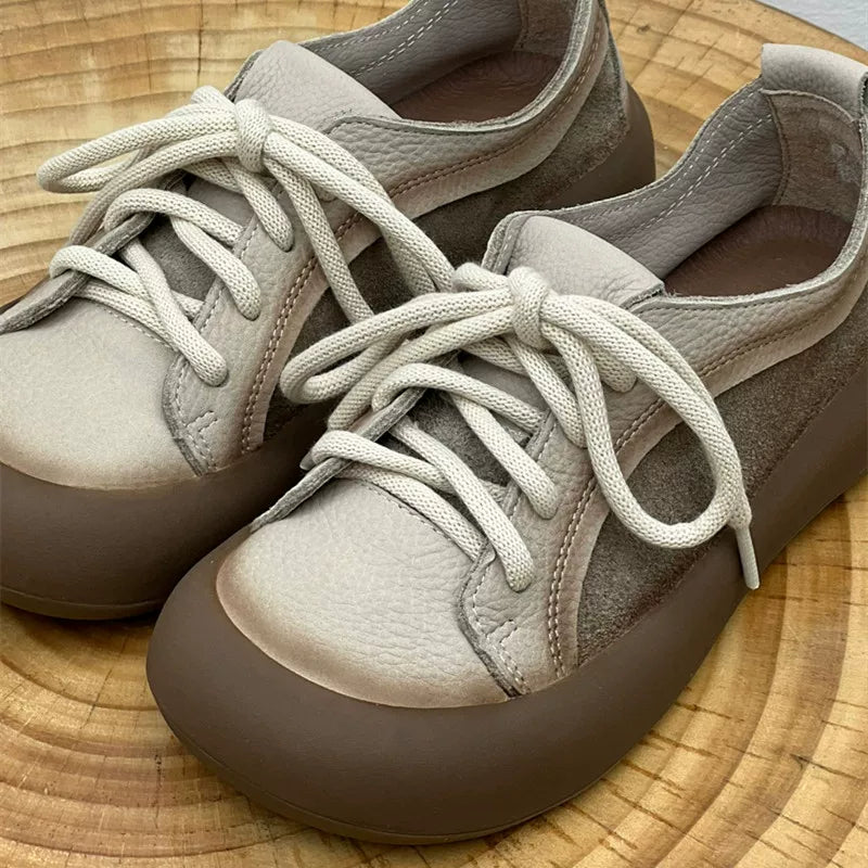Chaussures en cuir de vache pour femmes, style rétro, pour loisirs en plein air, marche, chaussures plates à lacets, chaussures de travail sur le terrain des agriculteurs