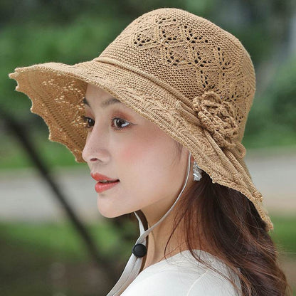 New Summer Outdoor Sunshade UV Protection Wide Brim Crotchet Sun Hat with neck flap for women