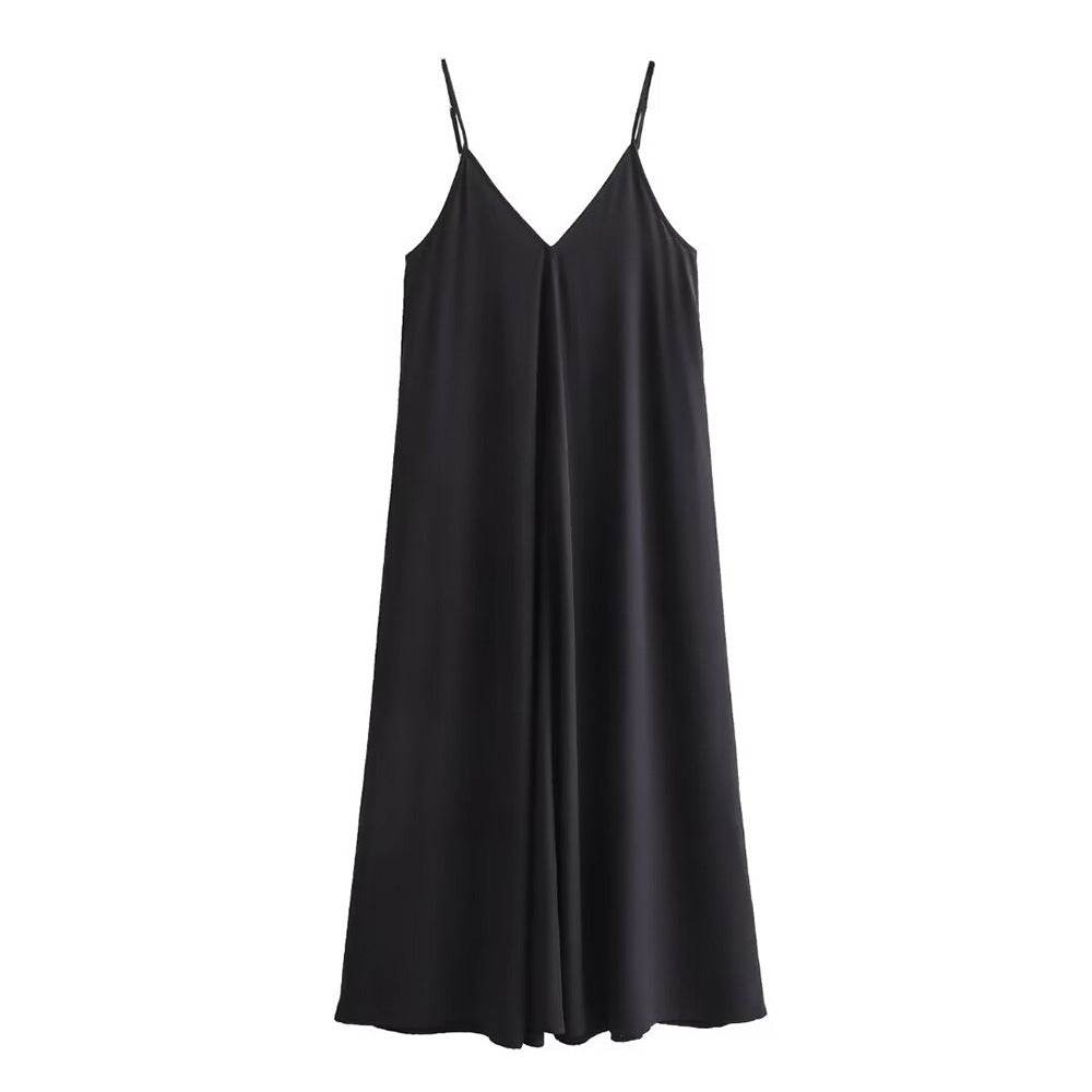 Robe longue d'été élégante pour femme, décontractée, à fines bretelles, unie, col en V, dos nu