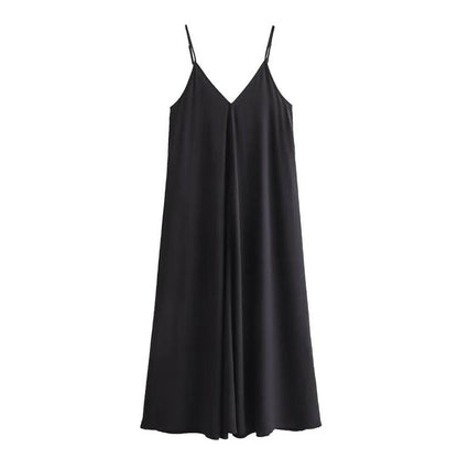 Robe longue d'été élégante pour femme, décontractée, à fines bretelles, unie, col en V, dos nu