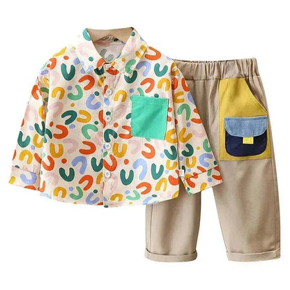 Printing Long sleeve Shirt For Boys Pants Breathable Two-piece Set for boys.