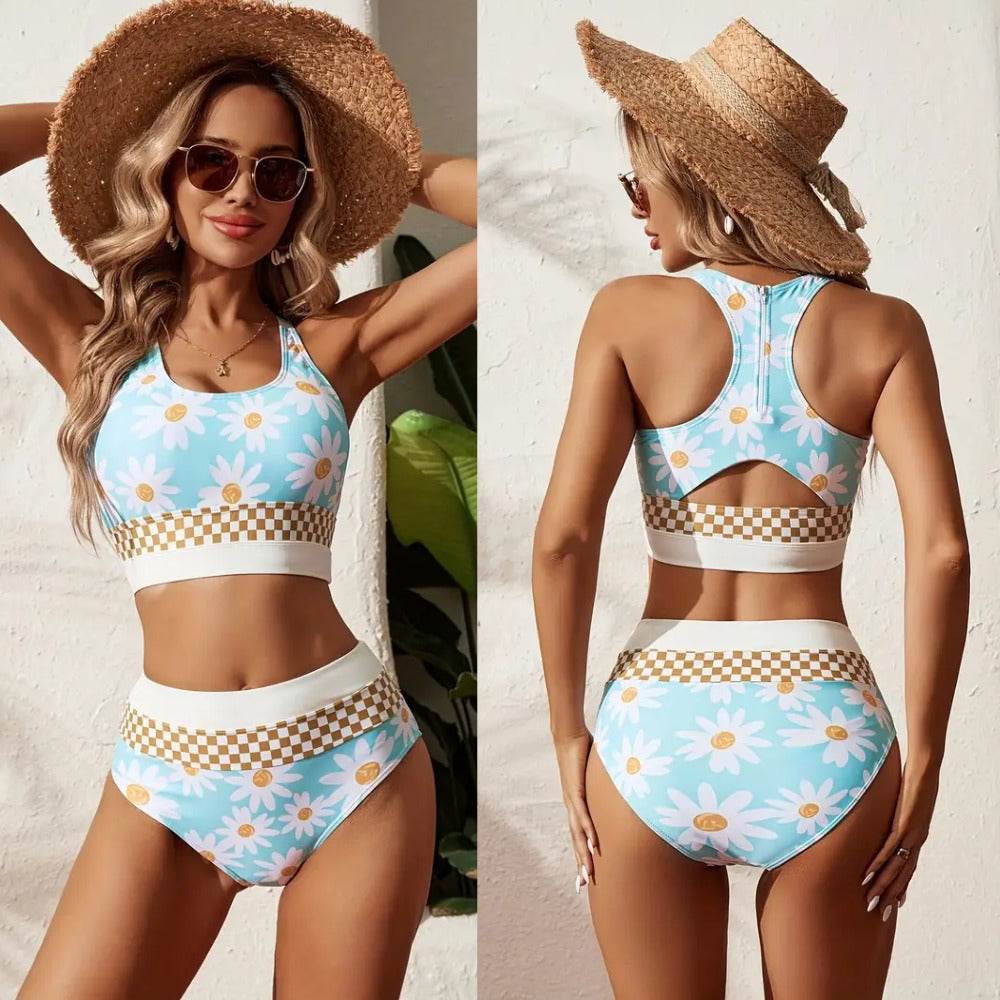 Maillot de Bain Grande Taille Fendu Imprimé Bikini Zippé