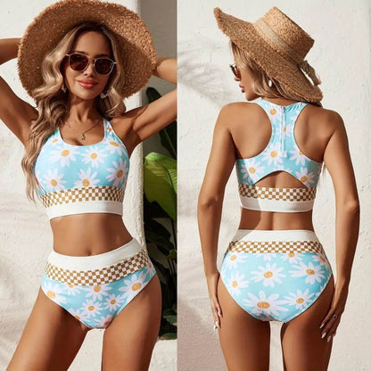 Maillot de Bain Grande Taille Fendu Imprimé Bikini Zippé